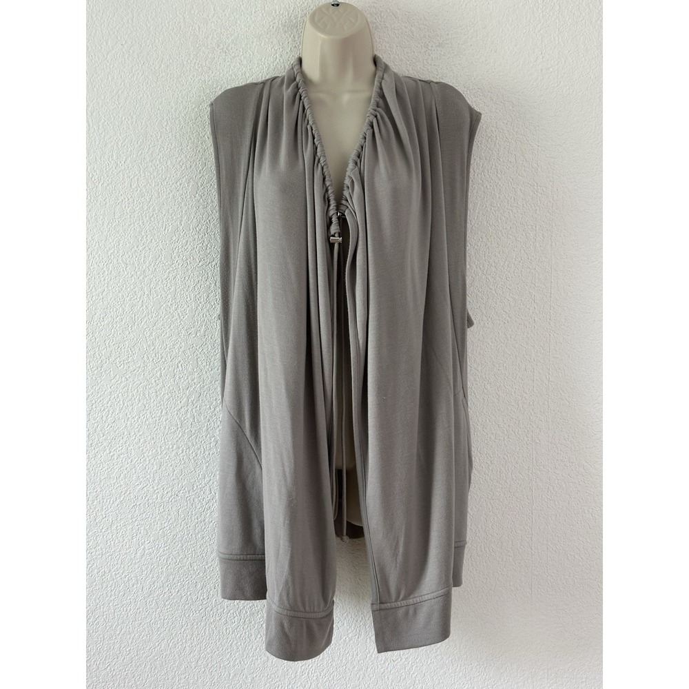 Athleta Mindsight Vest Duster Drawstring Collar Pockets Gray Modal Sz XL Soft